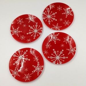 Peppermint Snowflake plates 5.5 diameter snack plates red white set of 4